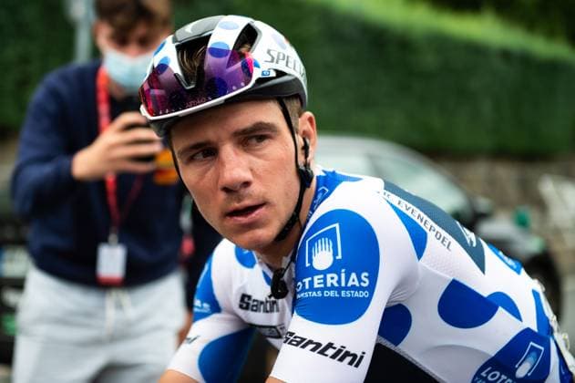 La Vuelta: stage 20 Manzanares El Real - Guadarrama Remco Evenepoel (Soudal Quick-Step) after the stage 20 of the Spanish bicycle race La Vuelta on September 16, 2023 in Guadarrama, Spain Guadarrama Guadarrama Madrid Spain Copyright: xAlbertoxGardinx _L005918