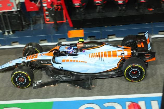 Damaged car of 2 Logan Sargeant USA, Williams Racing , F1 Grand Prix of Singapore at Marina Bay Street Circuit on September 17, 2023 in Singapore, Singapore Photo by HOCH ZWEI Singapore Singapore