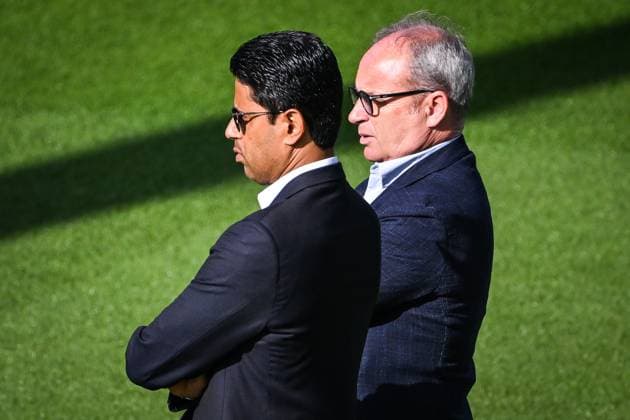 September 18, 2023, Poissy, France, France: Luis CAMPOS of PSG and Nasser AL-KHELAIFI of PSG during a Paris Saint-Germain training session at Campus PSG on September 18, 2023 in Poissy near Paris, France. Poissy France - ZUMAm308 20230918_zsp_m308_007 Copyright: xMatthieuxMirvillex