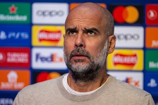 Sport Bilder des Tages Football - UEFA Champions League - Group G MD-1 - Manchester City FC v Red Star Belgrade CF MANCHESTER, ENGLAND - Monday, September 18, 2023: Manchester City s manager Josep Pep Guardiola during a pre-match press conference, PK, Pressekonferenz at the Etihad Campus ahead of the UEFA Champions League Group G match between Manchester City FC and Red Star Belgrade. MANCHESTER City of Manchester Stadium GREATER MANCHESTER ENGLAND  Copyright: xDavidxRawcliffex P2023-09-18-Man_City_Red_Star_MD-1-2
