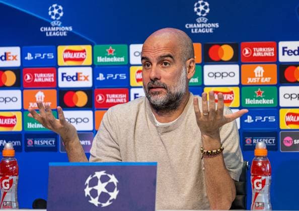 Football - UEFA Champions League - Group G MD-1 - Manchester City FC v Red Star Belgrade CF MANCHESTER, ENGLAND - Monday, September 18, 2023: Manchester City s manager Josep Pep Guardiola during a pre-match press conference, PK, Pressekonferenz at the Etihad Campus ahead of the UEFA Champions League Group G match between Manchester City FC and Red Star Belgrade. MANCHESTER City of Manchester Stadium GREATER MANCHESTER ENGLAND  Copyright: xDavidxRawcliffex P2023-09-18-Man_City_Red_Star_MD-1-26