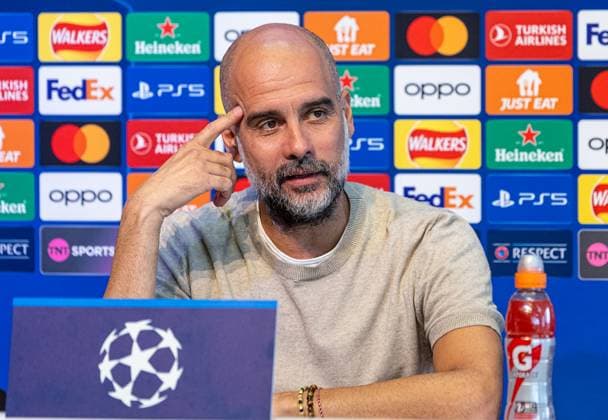 Football - UEFA Champions League - Group G MD-1 - Manchester City FC v Red Star Belgrade CF MANCHESTER, ENGLAND - Monday, September 18, 2023: Manchester City s manager Josep Pep Guardiola during a pre-match press conference, PK, Pressekonferenz at the Etihad Campus ahead of the UEFA Champions League Group G match between Manchester City FC and Red Star Belgrade. MANCHESTER City of Manchester Stadium GREATER MANCHESTER ENGLAND  Copyright: xDavidxRawcliffex P2023-09-18-Man_City_Red_Star_MD-1-34