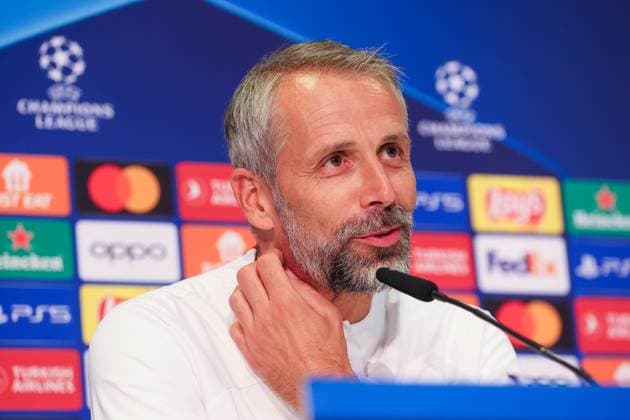 Bern RB Leipzig CL Matchday 1 Bern, 18 09 2023, Wankdorf Stadion, Football , UEFA Champions League, Group G , MD 1, Young Boys Bern vs RB Leipzig , Press conference RB Leipzig , In picture coach Marco Rose , Photo intended for editorial use only , UEFA regulations prohibit any use of photographs as image sequences and or quasi video ,