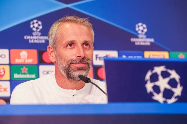 Bern RB Leipzig CL Matchday 1 Bern, 18 09 2023, Wankdorf Stadion, Football , UEFA Champions League, Group G , MD 1, Young Boys Bern vs RB Leipzig , Press conference RB Leipzig , In picture coach Marco Rose , Photo intended for editorial use only , UEFA regulations prohibit any use of photographs as image sequences and or quasi video ,