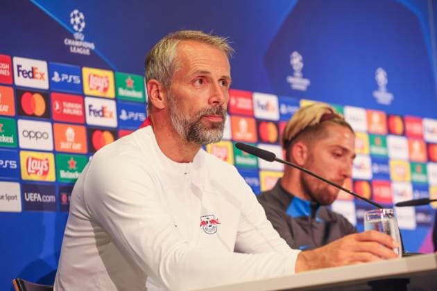 Bern RB Leipzig CL Matchday 1 Bern, 18 09 2023, Wankdorf Stadion, Football , UEFA Champions League, Group G , MD 1, Young Boys Bern vs RB Leipzig , Press conference RB Leipzig , In picture coach Marco Rose , Photo intended for editorial use only , UEFA regulations prohibit any use of photographs as image sequences and or quasi video ,
