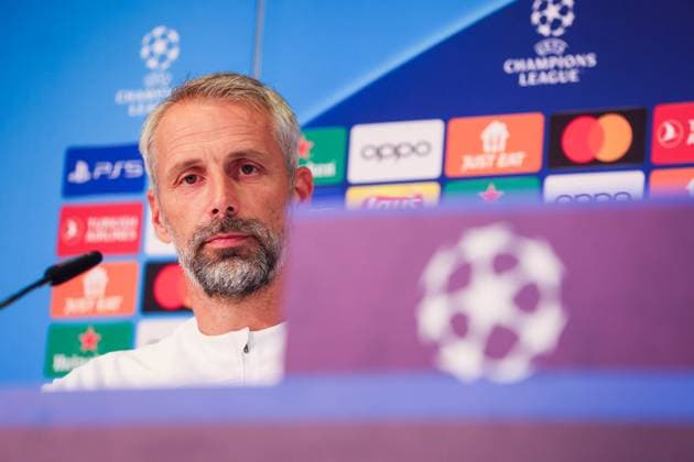 Bern RB Leipzig CL Matchday 1 Bern, 18 09 2023, Wankdorf Stadion, Football , UEFA Champions League, Group G , MD 1, Young Boys Bern vs RB Leipzig , Press conference RB Leipzig , In picture coach Marco Rose , Photo intended for editorial use only , UEFA regulations prohibit any use of photographs as image sequences and or quasi video ,