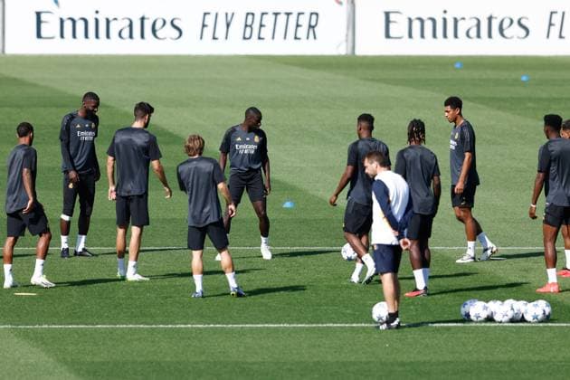 September 19, 2023: Ferland Mendy in action during the training day of Real Madrid to play the UEFA Champions League football match against Union Berlin at Ciudad Deportiva Real Madrid on September 19, 2023, in Valdebebas, Madrid, Spain. - ZUMAa181 20230919_zaa_a181_007 Copyright: xOscarxJ.xBarrosox