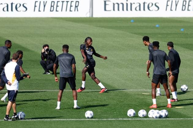 September 19, 2023: Eduardo Camavinga in action during the training day of Real Madrid to play the UEFA Champions League football match against Union Berlin at Ciudad Deportiva Real Madrid on September 19, 2023, in Valdebebas, Madrid, Spain. - ZUMAa181 20230919_zaa_a181_013 Copyright: xOscarxJ.xBarrosox