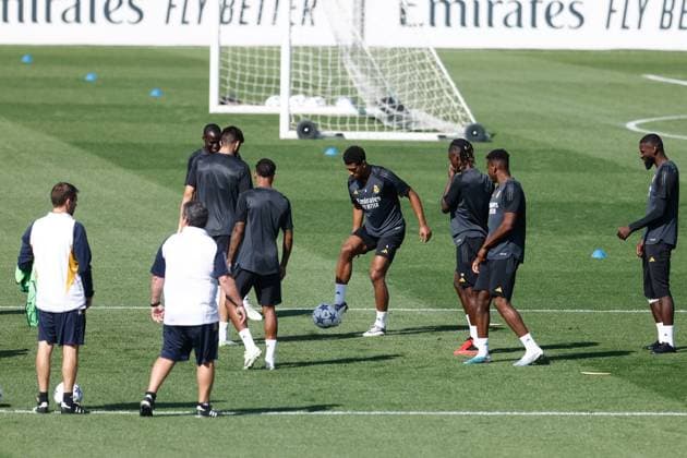 September 19, 2023: Jude Bellingham in action during the training day of Real Madrid to play the UEFA Champions League football match against Union Berlin at Ciudad Deportiva Real Madrid on September 19, 2023, in Valdebebas, Madrid, Spain. - ZUMAa181 20230919_zaa_a181_020 Copyright: xOscarxJ.xBarrosox