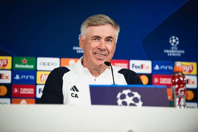 Champions League: Real Madrid press conference, PK, Pressekonferenz before the match against Union Berlin Carlo Ancelotti (Real Madrid) during the press conference the day before the football match of Champions League against Union Berlin at Ciudad Real Madrid on September 19, 2023 in Valdebebas (Madrid), Spain Valdebebas Ciudad Real Madrid Madrid Spain Copyright: xAlbertoxGardinx AGardin_ChampionsLeague_RealMadrid_press_002