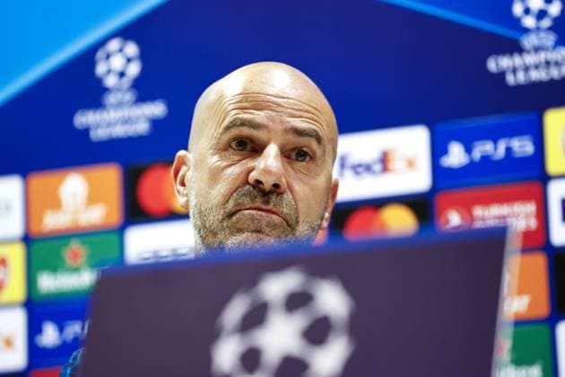 LONDON - PSV Eindhoven coach Peter Bosz during the press conference, PK, Pressekonferenz ahead of the UEFA Champions League match against Arsenal FC at the Emirates Stadium on September 19, 2023 in London, United Kingdom. ANP MAURICE VAN STEEN UEFA Champions League MD-1 2023 2024 xVIxANPxSportx xxANPxIVx 478704281 originalFilename: 478704281.jpg