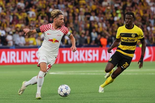 Bern RB Leipzig Champions League Bern, 19 09 2023, Wankdorf Stadion, Football , UEFA Champions League, Group G , Matchday 1, Young Boys Bern vs RB Leipzig , Pictured v l Kevin Kampl 44, RB Leipzig and Cheikh Niasse 20, Bern , Photo intended for editorial use only , UEFA regulations prohibit any use of photographs as image sequences and or quasi video ,