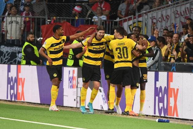 19 09 2023, Bern, Wankdorf, UEFA Champions League Young Boys Leipzig, the players of BSC Young Boys are happy about the goal of 15 Meschack Elia Young Boys to 1 1 Bern Wankdorf Bern Switzerland Copyright: xJustPictures.ch ManuelxWinterbergerx jp-de-MaWi-19.09.23_MWI_7246