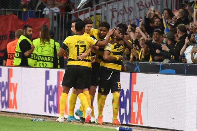 19 09 2023, Bern, Wankdorf, UEFA Champions League Young Boys Leipzig, the players of BSC Young Boys are happy about the goal of 15 Meschack Elia Young Boys to 1 1 Bern Wankdorf Bern Switzerland Copyright: xJustPictures.ch ManuelxWinterbergerx jp-de-MaWi-19.09.23_MWI_7248