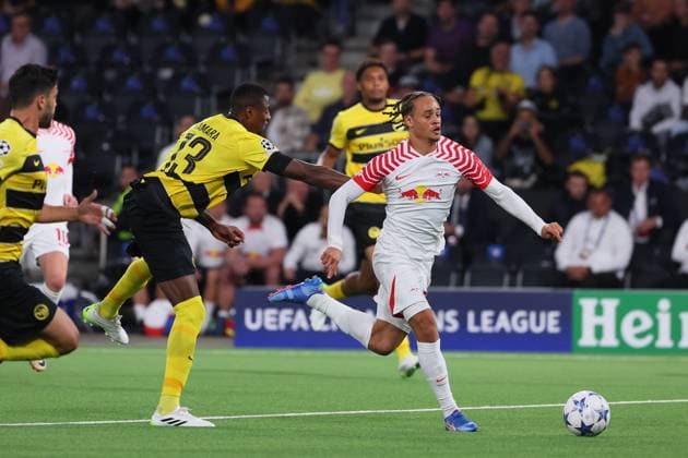 Bern RB Leipzig Champions League Bern, 19 09 2023, Wankdorf Stadium, Football , UEFA Champions League, Group G , Matchday 1, Young Boys Bern vs RB Leipzig , In picture f l Mohamed Ali Camara 13, Bern and Xavi Simons RB Leipzig , Photo intended for editorial use only , UEFA regulations prohibit any use of photographs as image sequences and or quasi video ,