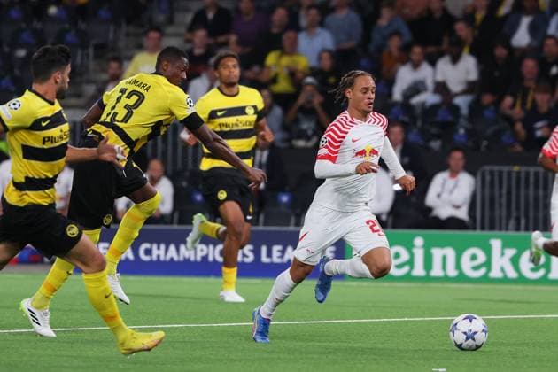 Bern RB Leipzig Champions League Bern, 19 09 2023, Wankdorf Stadium, Football , UEFA Champions League, Group G , Matchday 1, Young Boys Bern vs RB Leipzig , In picture f l Mohamed Ali Camara 13, Bern and Xavi Simons RB Leipzig , Photo intended for editorial use only , UEFA regulations prohibit any use of photographs as image sequences and or quasi video ,