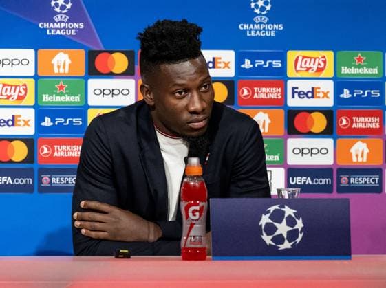 Andre Onana Goalkeeper Goalkeeper, Manchester United FC, 24 GER, Press conference before the match FC Bayern Muenchen vs Manchester United FC, Football, Championsleague, Season 2023 2024, 19 09 2023 DFL DFB REGULATES PROHIBIT ANY USE OF PHOTOGRAPHS as IMAGE SEQUENCES and or QUASI VIDEO GER, Press conference before the match FC Bayern Muenchen vs Manchester United FC, Football, Championsleague, Season 2023 2024, 19 09 2023 Muenchen Copyright: xEibner-Pressefoto HeikexFeinerx EP_HFR