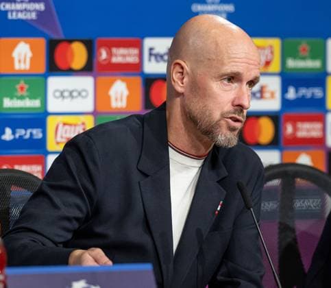 Erik ten Hag Head Coach Head Coach, Manchester United FC GER, Press conference before the match FC Bayern Muenchen vs Manchester United FC, Football, Championsleague, Season 2023 2024, 19 09 2023 DFL DFB REGULATES PROHIBIT ANY USE OF PHOTOGRAPHS as IMAGE SEQUENCES and or QUASI VIDEO GER, Press conference before the match FC Bayern Muenchen vs Manchester United FC, Football, Championsleague, Season 2023 2024, 19 09 2023 Muenchen Copyright: xEibner-Pressefoto HeikexFeinerx EP_HFR