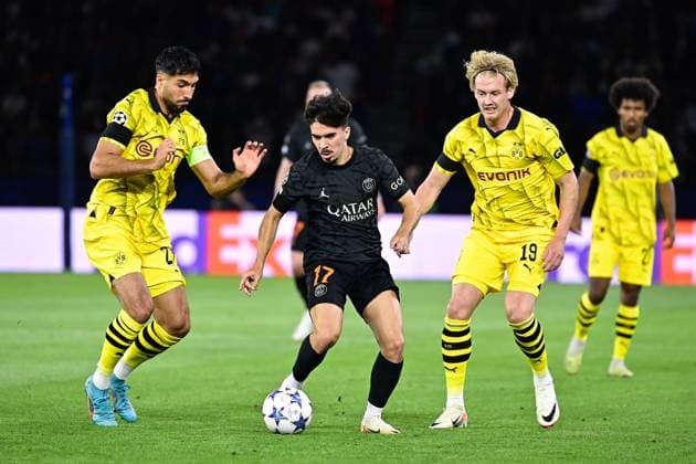 Vitinha Vitor Machado ( 17 - PSG ) - Niklas Sule ( 25 - Borussia Dortmund ) - Julian Brandt ( 19 - Borussia Dortmund ) - FOOTBALL : Paris Saint Germain vs Borussia Dortmund - Ligue des Champions - 19 09 2023 FedericoPestellini Panoramic 