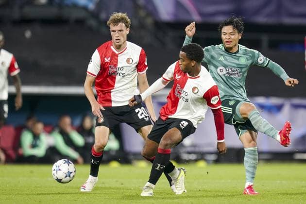 ROTTERDAM, 19Ã09-2023, Stadium Feijenoord De Kuip , Champions League , season 2023 2024, Feyenoord - Celtic , Feyenoord player Mats Wieffer and Feyenoord player Quinten Timber Feyenoord - Celtic  x22411446x Copyright: