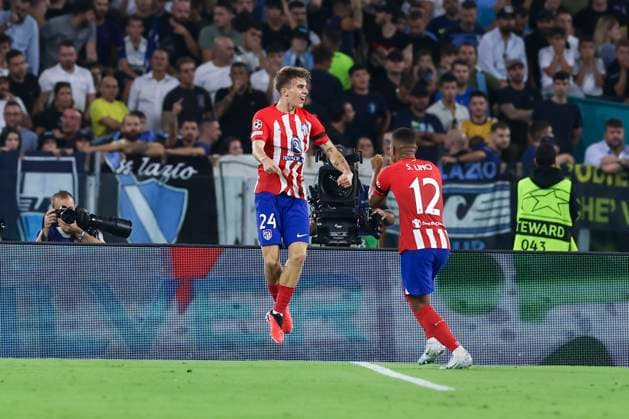 UEFA Champions League SS Lazio vs Atletico Madrid Atletico Madrid s Spanish midfielder Pablo Barrios celebrates after scoring a goal during the UEFA Champions League match SS Lazio vs Atletico Madrid at Olimpico Stadium on September 19, 2023, in Rome. ABPH3443_1 Copyright: xAntonioxBalascox