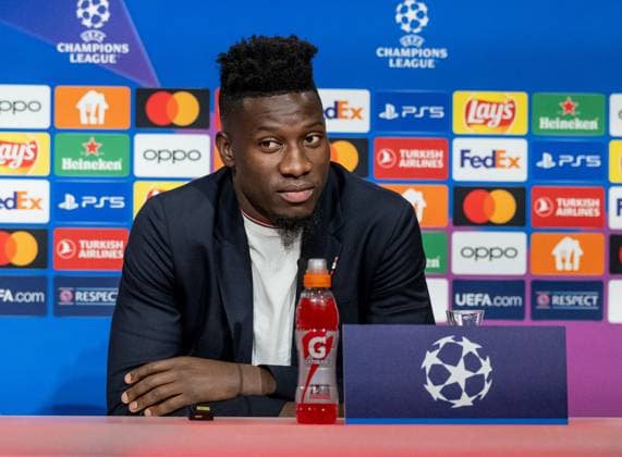 Andre Onana Goalkeeper Goalkeeper, Manchester United FC, 24 GER, Press conference before the match FC Bayern Muenchen vs Manchester United FC, Football, Championsleague, Season 2023 2024, 19 09 2023 DFL DFB REGULATES PROHIBIT ANY USE OF PHOTOGRAPHS as IMAGE SEQUENCES and or QUASI VIDEO GER, Press conference before the match FC Bayern Muenchen vs Manchester United FC, Football, Championsleague, Season 2023 2024, 19 09 2023 Muenchen Copyright: xEibner-Pressefoto HeikexFeinerx EP_HFR