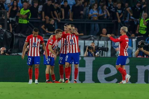 UEFA Champions League SS Lazio vs Atletico Madrid Atletico Madrid s Spanish midfielder Pablo Barrios celebrates after scoring a goal during the UEFA Champions League match SS Lazio vs Atletico Madrid at Olimpico Stadium on September 19, 2023, in Rome. ABPH3517_1 Copyright: xAntonioxBalascox