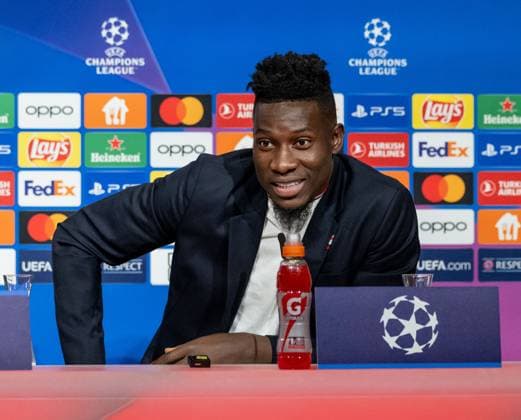 Andre Onana Goalkeeper Goalkeeper, Manchester United FC, 24 GER, Press conference before the match FC Bayern Muenchen vs Manchester United FC, Football, Championsleague, Season 2023 2024, 19 09 2023 DFL DFB REGULATES PROHIBIT ANY USE OF PHOTOGRAPHS as IMAGE SEQUENCES and or QUASI VIDEO GER, Press conference before the match FC Bayern Muenchen vs Manchester United FC, Football, Championsleague, Season 2023 2024, 19 09 2023 Muenchen Copyright: xEibner-Pressefoto HeikexFeinerx EP_HFR