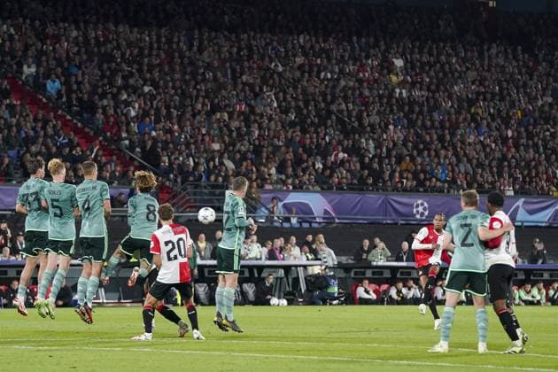 ROTTERDAM, 19Ã09-2023, Stadium Feijenoord De Kuip , Champions League , season 2023 2024, Feyenoord - Celtic , Feyenoord player Calvin Stengs scores 1-0 Feyenoord - Celtic  x22412018x Copyright: