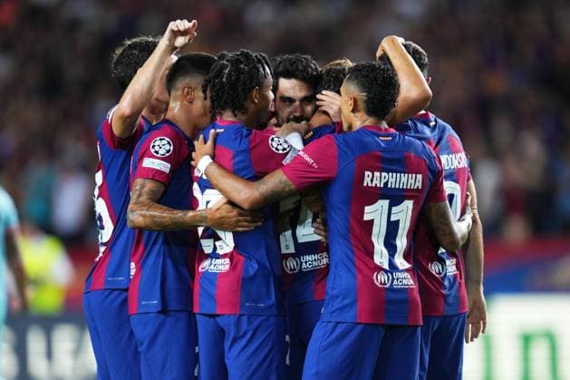 ESP: FC Barcelona, Barca Royal Antwerp FC. UEFA Champions League match, Group H, date 1 Joao Felix of FC Barcelona celebrates his goal with his teammates during the UEFA Champions League match, Group H, between FC Barcelona and Royal Antwerp FC played at Lluis Companys Stadium on September 19, 2023 in Barcelona, Spain. kpng Copyright: xBaguxBlancox xPRESSINPHOTOx PS_230919_019
