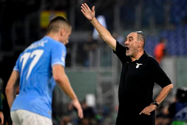 Maurizio Sarri head coach of SS Lazio gestures during the Champions League Group E football match between SS Lazio and Atletico Madrid at Olimpico stadium in Rome (Italy), September 19th, 2023. andreaxstaccioli