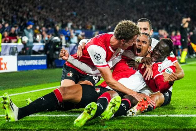 UEFA Champions League: Feyenoord v Celtic Rotterdam - Calvin Stengs of Feyenoord celebrates the 1-0 during the 1st leg of the UEFA Champions League between Feyenoord v Celtic at Stadion Feijenoord De Kuip on 19 September 2023 in Rotterdam, The Netherlands. Copyright: xTomxBodex