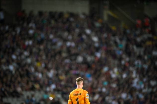 Goalkeeper Marc AndrÃ ter Stegen FC Barcelona during a UEFA Champions League first match between FC Barcelona and Royal Antwerp at Estadi Olimpic Lluis Companys, in Barcelona, ,Spain on September 19, 2023 Photo Felipe Mondino Copyright: x@FELIPExMONDINOx