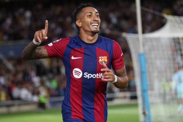 Spain - FC Barcelona, Barca vs Royal Antwerp - 19 09 2023 SPAIN, BARCELONA, SEPTEMBER 19. Raphinha of FC Barcelona celebrates after scoring a goal during the UEFA Champions League group H match between FC Barcelona and Royal Antwerp on September 19, 2023 at Estadi Olimpic Lluis Companys in Barcelona, Spain. Photo by Manuel Blondeau AOP.Press Barcelona Estadi Olimpic Lluis Companys Catalunya Spain Copyright: x ManuelxBlondeau AOP.Pressx AOP20230919 - 0016
