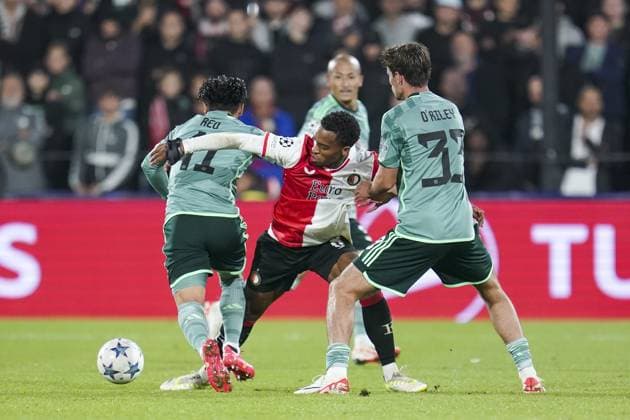 ROTTERDAM, 19Ã09-2023, Stadium Feijenoord De Kuip , Champions League , season 2023 2024, Feyenoord - Celtic , Feyenoord player Quinten Timber and Celtic player Matthew O Riley Feyenoord - Celtic  x22412471x Copyright: