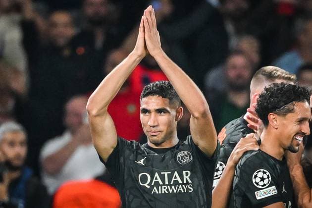 September 19, 2023, Paris, France, France: Achraf HAKIMI of PSG celebrates his goal during the UEFA Champions League group F match between Paris Saint-Germain and Borussia Dortmund at Parc des Princes Stadium on September 19, 2023 in Paris, France. Paris France - ZUMAm308 20230919_zsp_m308_008 Copyright: xMatthieuxMirvillex