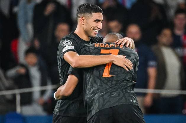 September 19, 2023, Paris, France, France: Achraf HAKIMI of PSG celebrate his goal with Kylian MBAPPE of PSG during the UEFA Champions League group F match between Paris Saint-Germain and Borussia Dortmund at Parc des Princes Stadium on September 19, 2023 in Paris, France. Paris France - ZUMAm308 20230919_zsp_m308_009 Copyright: xMatthieuxMirvillex
