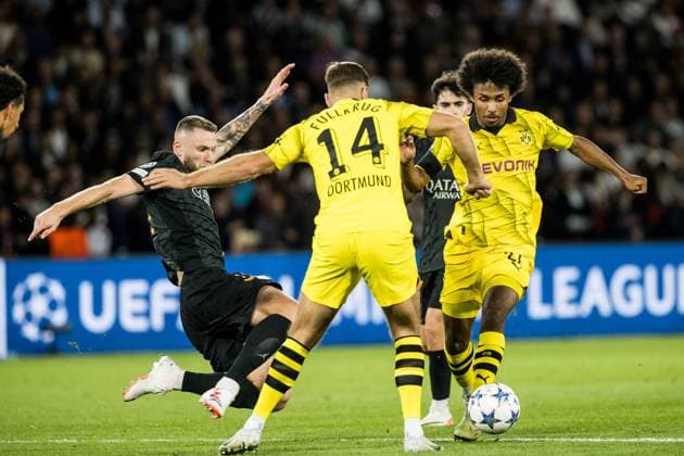 UEFA Champions League FC Paris Saint Germain Borussia Dortmund 19 09 2023 Milan Skriniar FC Paris Saint Germain, 37 Niclas Fuellkrug Borussia Dortmund, 14 , Karim Adeyemi Borussia Dortmund, 27 UEFA Champions League FC Paris Saint Germain Borussia Dortmund, Paris, Parc des Princes on 19 09 2023 Copyright: xBEAUTIFULxSPORTS Wunderlx