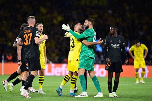 Altercation entre Emre Can ( 23 - Borussia Dortmund ) - Gianluigi Donnarumma ( 99 - PSG ) - FOOTBALL : Paris Saint Germain vs Borussia Dortmund - Ligue des Champions - 19 09 2023 FedericoPestellini Panoramic 