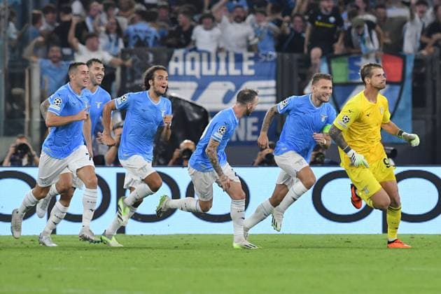 Soccer, Champions League match , Lazio v Atletico Madrid Ivan Provedel of SS Lazio celebrates scoring his goal during the Champions League match between Lazio v Atletico Madrid at Olympic stadium, Italy, September 19th, 2023. Imago-Images Emmefoto Copyright: xImago-Images Emmefotox