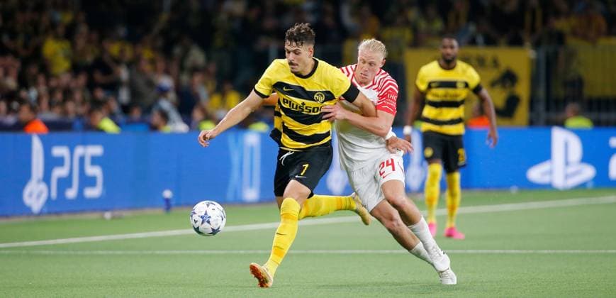Young Boys RB Leipzig Filip Ugrinic vs Xaver Schlager 19 09 2023 Wankdorf Stadion Bern , SWITZERLAND , Men Football UEFA Champions League Group Stage BSC Young Boys Bern RB Leipzig Filip Ugrinic li,Young Boys vs Xaver Schlager Leipzig