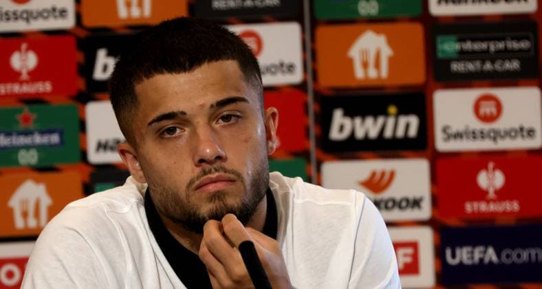 SOCCER - UEFA EL, Sturm vs Sporting GRAZ,AUSTRIA,20.SEP.23 - SOCCER - UEFA Europa League, group stage, SK Sturm Graz vs Sporting CP, preview, press conference, PK, Pressekonferenz Sturm. Image shows Jusuf Gazibegovic (Sturm).  GEPAxpictures xHansxOberlaender