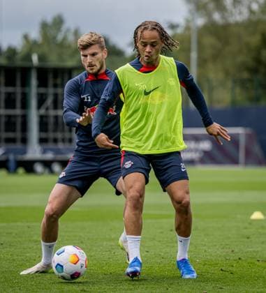 Leipzigs Xavi Simons and Timo Werner training RB Leipzig on 13 September 2023 Red Bull Academy, Leipzig training RB Leipzig
