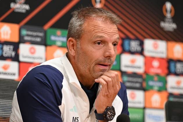 AMSTERDAM - Ajax coach Maurice Steijn during Ajax Amsterdam press conference, PK, Pressekonferenz in the run-up to the Europa League match against Olympic Marseille in the Johan Cruijff ArenA on September 20, 2023 in Amsterdam, the Netherlands. ANP OLAF KRAAK UEFA Europa League MD-1 2023 2024 xVIxANPxSportx xxANPxIVx 478773826 originalFilename: 478773826.jpg