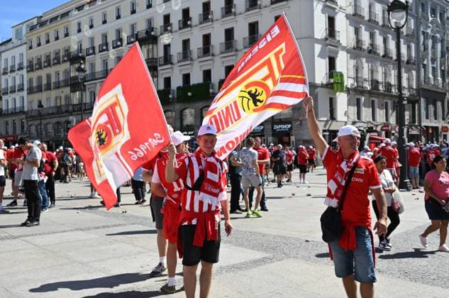 Football, men, 2023 2024 season, Champions League Group C, 1 matchday , Real Madrid 1 FC Union Berlin, Union fans in the city at Puerta del Sol, 20 09 2023, Copyright: xMatthiasxKochx
