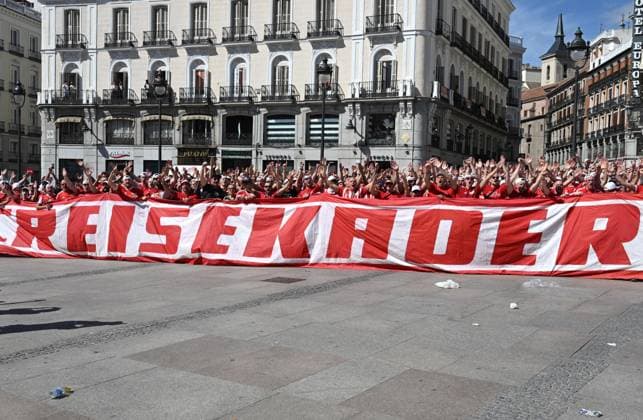 Football, men, 2023 2024 season, Champions League Group C, 1 matchday , Real Madrid 1 FC Union Berlin, Union fans in the city on the Puerta del Sol, travel squad, 20 09 2023, Copyright: xMatthiasxKochx