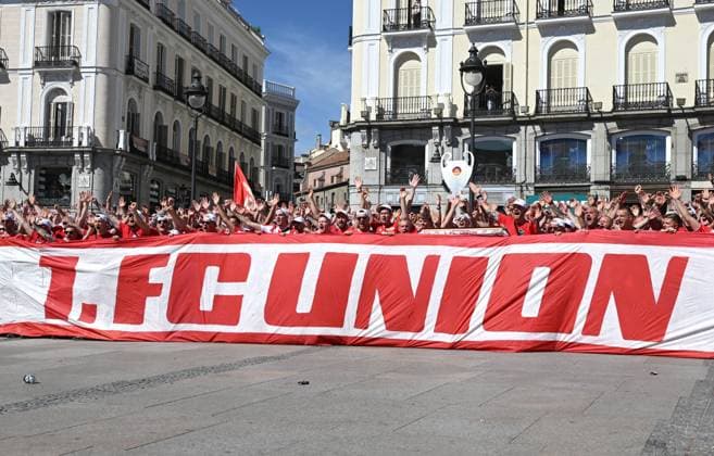 Football, men, 2023 2024 season, Champions League Group C, 1 matchday , Real Madrid 1 FC Union Berlin, Union fans in the city on the Puerta del Sol, travel squad, 20 09 2023, Copyright: xMatthiasxKochx