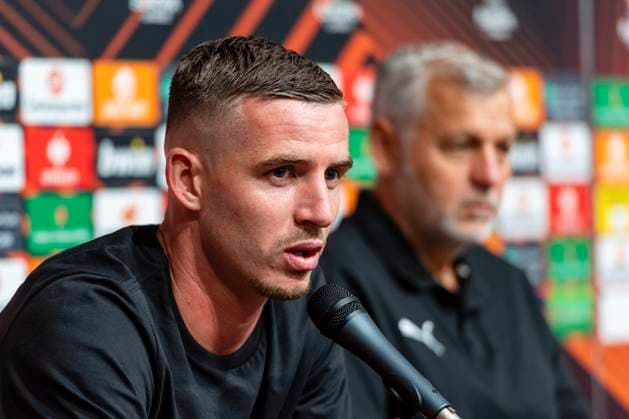 conference de presse du Stade Rennais PHOTOPQR OUEST FRANCE Philippe RENAULT ; Rennes ; 20 09 2023 ; Football. Europa League. À la veille du match Stade Rennais FC -Maccabi-Haïfa-FC, conférence de presse du Stade Rennais FC. Benjamin Bourigeaud et Bruno Genesio, entraineur Photo Philippe RENAULT Ouest-France - sept 20th 2023. Soccer Europa League. press conference, PK, Pressekonferenz of Rennes Rennes France  Copyright: xPHOTOPQR OUESTxFRANCE MAXPPPxPhilippexRENAULTx 20230920OFR3787 20230920OFR3787