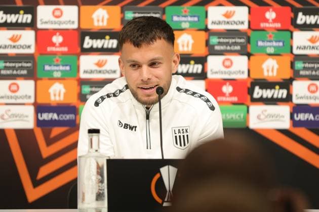 SOCCER - UEFA EL, LASK vs Liverpool LINZ,AUSTRIA,20.SEP.23 - SOCCER - UEFA Europa League, group stage, Linzer ASK vs Liverpool FC, preview, press conference, PK, Pressekonferenz LASK. Image shows Sascha Horvath (LASK).  GEPAxpictures xManuelxBinder