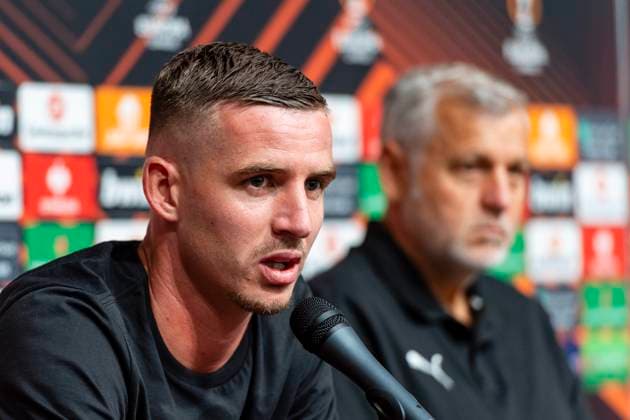 conference de presse du Stade Rennais PHOTOPQR OUEST FRANCE Philippe RENAULT ; Rennes ; 20 09 2023 ; Football. Europa League. À la veille du match Stade Rennais FC -Maccabi-Haïfa-FC, conférence de presse du Stade Rennais FC. Benjamin Bourigeaud et Bruno Genesio, entraineur Photo Philippe RENAULT Ouest-France - sept 20th 2023. Soccer Europa League. press conference, PK, Pressekonferenz of Rennes Rennes France  Copyright: xPHOTOPQR OUESTxFRANCE MAXPPPxPhilippexRENAULTx 20230920OFR3788 20230920OFR3788
